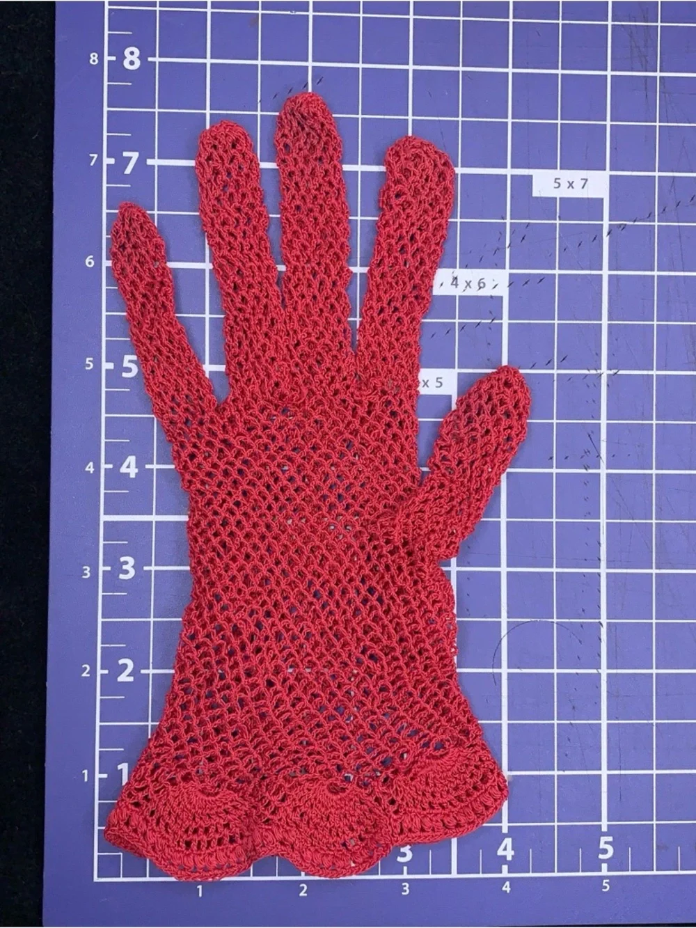 Vintage Coral Red Fishnet Crochet Lace Womens Gloves Pinup Retro Goth Glam